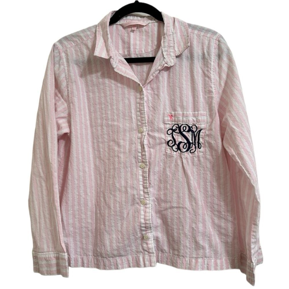 VICTORIA’S SECRET‎ ICONIC STRIPE BUTTON UP LONG SLEEVE SLEEP SHIRT MEDIUM flaw